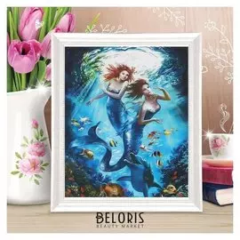 Роспись по холсту «Русалки» по номерам с красками по 3 мл+ кисти+крепеж, 30×40 см