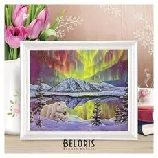 Роспись по холсту "Северное сияние" по номерам с красками по 3 мл+ кисти+инстр+крепеж 30*40
