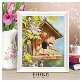 Роспись по холсту "Скворечник" по номерам с красками по 3 мл+ кисти+инстр+крепеж 30*40