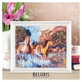 Роспись по холсту "Табун" по номерам с красками по 3 мл+ кисти+инстр+крепеж 30*40