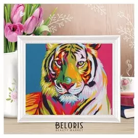 Роспись по холсту "Тигр" по номерам с красками по 3 мл+ кисти+инстр-я+крепеж 30*40