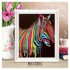 Роспись по холсту "Зебра разноцветная" по номерам с красками по 3 мл+ кисти+крепеж 30*40