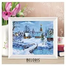 Роспись по холсту "Зима в деревне" по номерам: краски по 3 мл + кисти + инструкция + крепёж