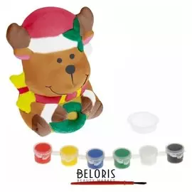 Роспись по керамике - копилка "Олень в шапочке" + краски 6 цветов по 3 мл, кисть