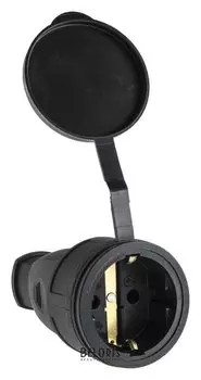 Розетка переносная 16-005, 16 А, 250 В, Ip44, с з/к, с заглушкой, каучук, черная