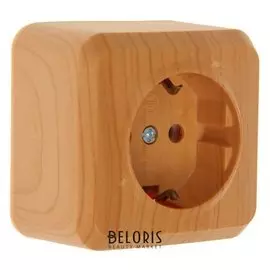 Розетка Smartbuy "Юпитер", 16 А, одноместная, наружная, с з/к, светлое дерево