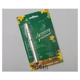 Ручка, фонарик «Лучший учитель», цвет серебряный