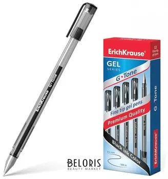 Ручка гелевая Erich Krause "G-tone", черная, корпус тонированный черный, узел 0,5 мм, линия письма 0,4 мм