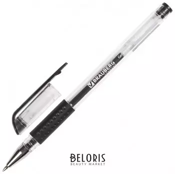 Ручка гелевая с грипом Brauberg "Number One", черная, узел 0,5 мм, линия письма 0,35 мм