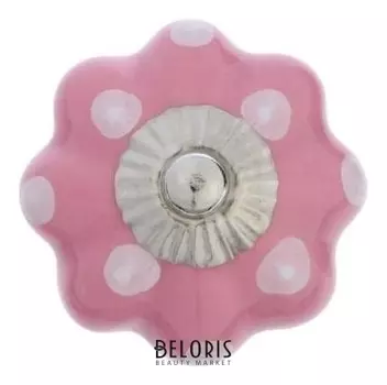 Ручка керамическая для мебели Blumen Haus "В горох", цвет розовый, белый