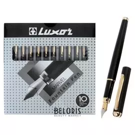 Ручка перьевая Luxor Marvel, линия 0.8 мм, чернила синие, корпус черный/золото