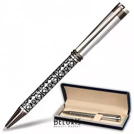 Ручка подарочная шариковая "Locarno", корпус серебристый с черным, хромированные детали, пишущий узел 0,7 мм, синяя