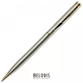 Ручка подарочная шариковая Pierre Cardin "Gamme", корпус серебристый, латунь, золотистые детали, синяя