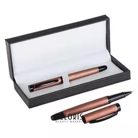 Ручка подарочная шариковая в кожзам футляре NEW корпус розовое золото с черными вставками