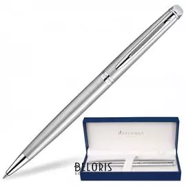 Ручка подарочная шариковая Waterman "Hemisphere Stainless Steel Ct", серебристый корпус, палладиевое покрытие, синяя