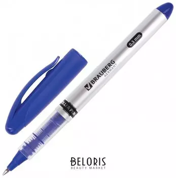 Ручка-роллер Brauberg "Control", синяя, корпус серебристый, узел 0,5 мм, линия письма 0,3 мм