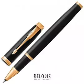 Ручка-роллер Parker "Im Core Black Lacquer Gt", корпус черный глянцевый лак, позолоченные детали, черная