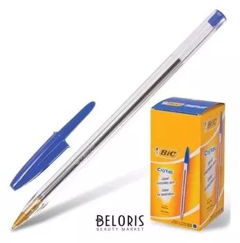 Ручка шариковая Bic "Cristal", синяя, корпус прозрачный, узел 1 мм, линия письма 0,32 мм