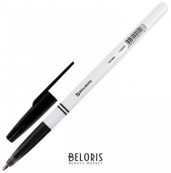 Ручка шариковая Brauberg "Офисная", черная, корпус белый, узел 1 мм, линия письма 0,5 мм