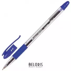 Ручка шариковая масляная с грипом Brauberg "Glassy", синяя, корпус прозрачный, пишущий узел 0,7 мм, линия письма 0,35 мм