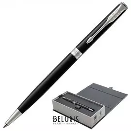 Ручка шариковая Parker "Sonnet Core Lacquer Black Ct Slim", тонкая, корпус черный глянцевый лак, палладиевые детали, черная