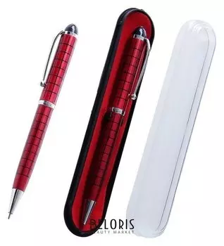 Ручка шариковая, подарочная, поворотная, в пластиковом футляре, бордовая с серебристыми вставками, «Шотландка»