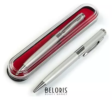 Ручка шариковая, подарочная, поворотная, в пластиковом футляре, серебристая, «Бизнес»