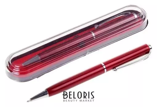 Ручка шариковая, подарочная, в пластиковом футляре, поворотная, «Классика», бордовая с серебристыми вставками
