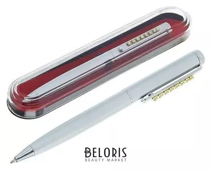 Ручка шариковая, подарочная, в пластиковом футляре, поворотная, «Стразы», серебристая