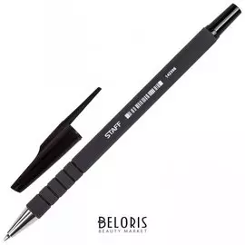 Ручка шариковая Staff, черная, корпус прорезиненный черный, узел 0,7 мм, линия письма 0,35 мм