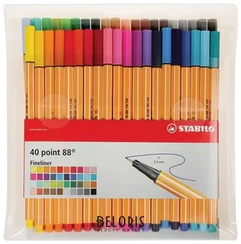 Ручки капиллярные Stabilo, набор 40 штук, "Point 88", ассорти, корпус оранжевый, 0,4 мм