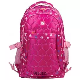 Рюкзак BRAUBERG молодежный, "Сердечки", нейлон, красный, 31х12х45 см