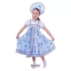 Русский народный костюм для девочки с кокошником, голубые узоры, р-р 30, рост 110-116 см