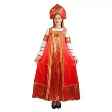 Русский народный костюм "Любавушка", платье, кокошник, атлас, р-р 52, рост 170 см