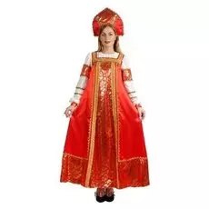 Русский народный костюм "Любавушка", платье, кокошник, атлас, р-р 48, рост 170 см