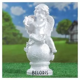 Садовая фигура "Ангел на шаре", цвет перламутровый, 34 см