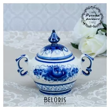 Сахарница, гжель, фарфор, автор маланина, 15х18 см