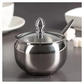 Сахарница с крышкой и ложкой 250 мл, 8,5×10 см