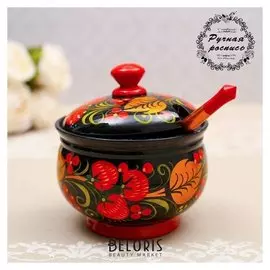 Сахарница, с ложкой, 10,5×7,5 см, хохлома