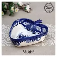 Салатник "Клубника", гжель, фарфор, 250 мл, 5х14 см