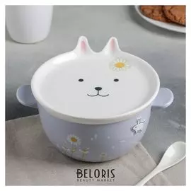 Салатник с керамической крышкой-тарелкой «Мишутка» 900 мл, 20×18×11 см