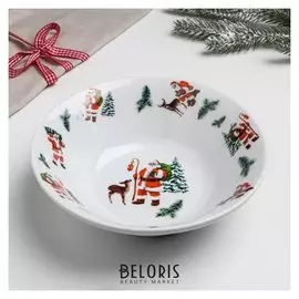 Салатник «Серия зимний лес, Дед мороз, олени»