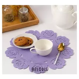 Салфетка декоративная доляна"Цветы" цвет сиреневый,d 30 см, 100% п/э, фетр