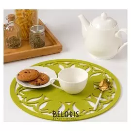 Салфетка декоративная доляна"Тюльпаны" цвет зеленый,d 30 см, 100% п/э, фетр