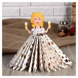 Салфетница "Девушка официантка с пивом счастливая", цветная наклейка