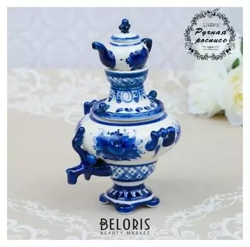 Самовар средний, гжель, фарфор, 18х11 см