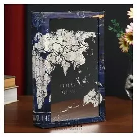 Сейф-книга дерево кожзам "Карта мира" зеркало 26х17х5 см