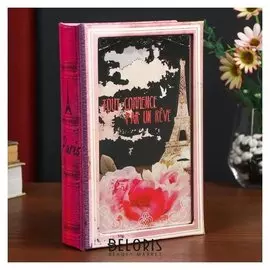 Сейф-книга дерево кожзам "Paris Mon Amour" зеркальная 24х16х5 см