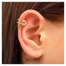 Серьга "Каффа" булавка тонкая, цвет белый в золоте