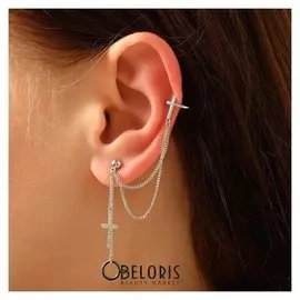 Серьга "Каффа" два креста с кругом, цвет белый в серебре